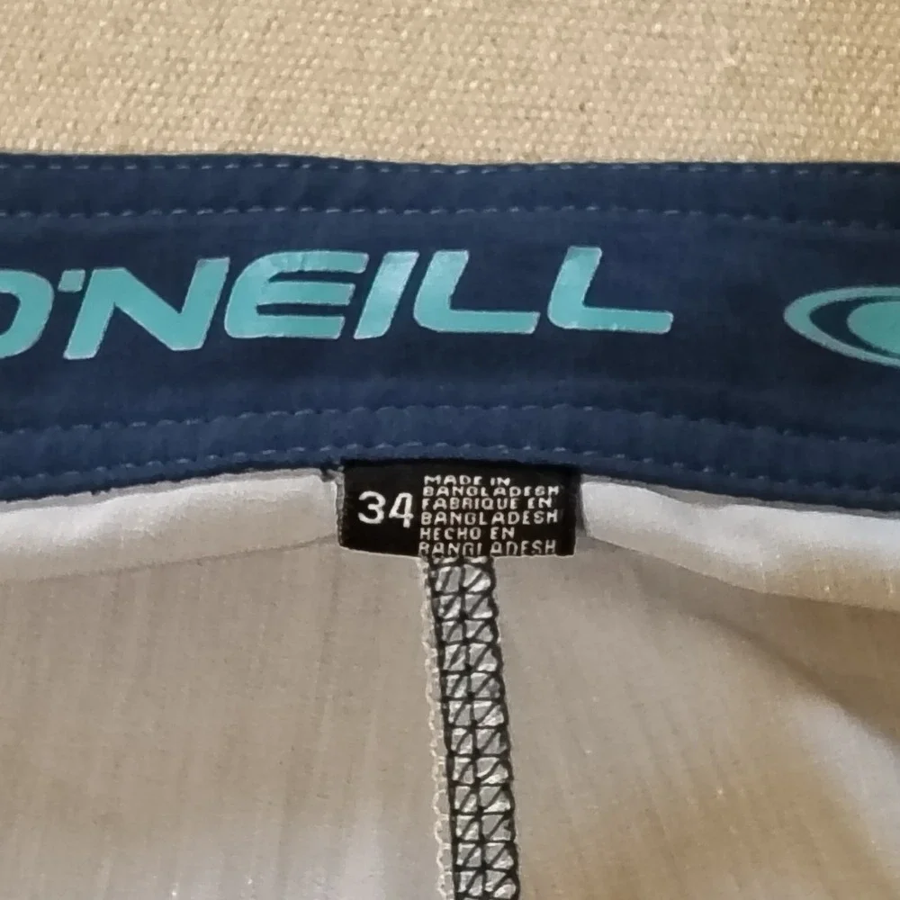 ONeill Mens Board Shorts Size 34 Gray Yellow‎ Tropical Palm Print Swim Trunks 24